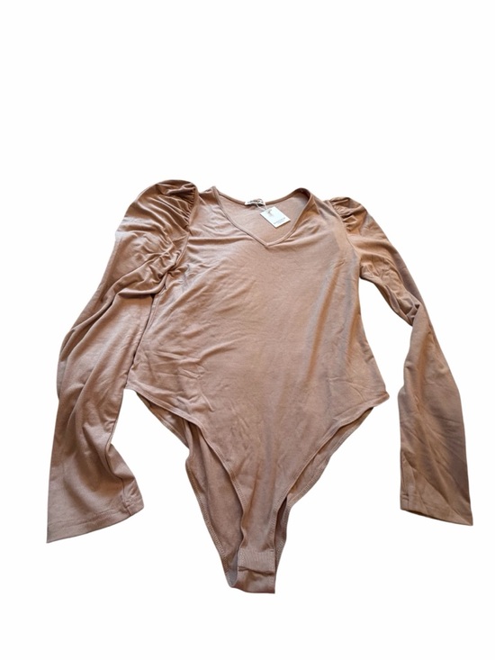 Mangopop Tops - Mangopop Collection Beige VNeck-Gathered Shoulders Body Suit-Size XXL